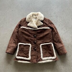 Vintage 60s Duxbak Rancher Jacket Size Large Brown Suede Western Shearling